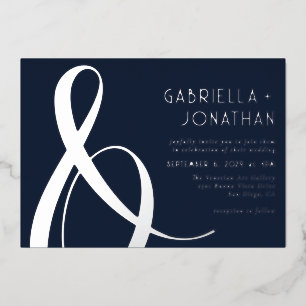 Elegant Ampersand Blue Wedding Silver Foil Invitation