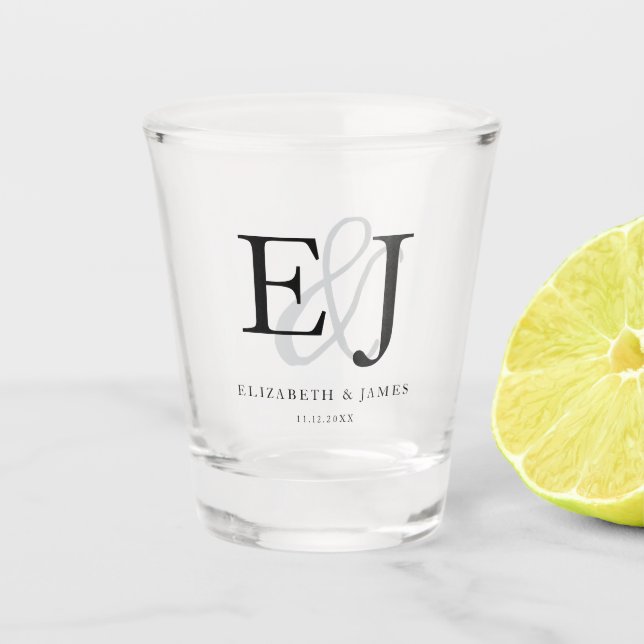 Elegant Ampersand Couple Monogram Wedding  Shot Glass (Front)