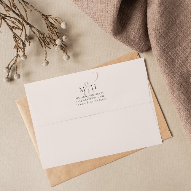 Elegant Ampersand Floral Blush Monogram Simple  Envelope (Simple floral elegant blush envelope with monogram return address on the back flap)