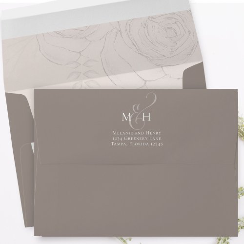 Elegant Ampersand Floral Blush Monogram Taupe Envelope