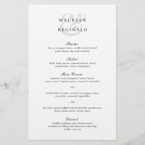 Elegant Ampersand Formal Traditional Wedding Menu