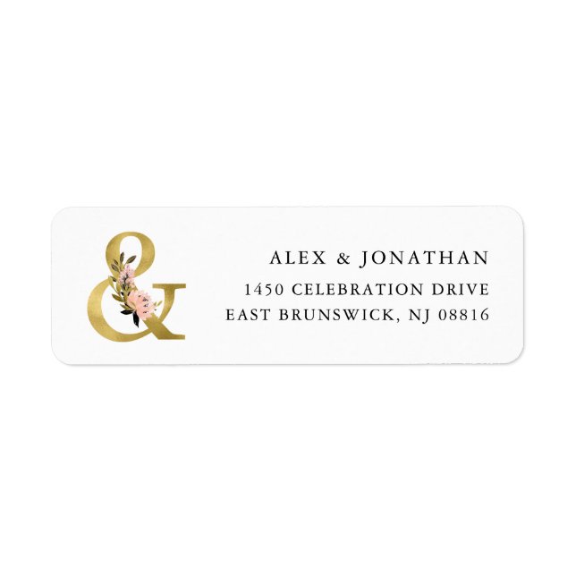 Elegant Ampersand | Gold and Blush Floral Wedding Label (Front)
