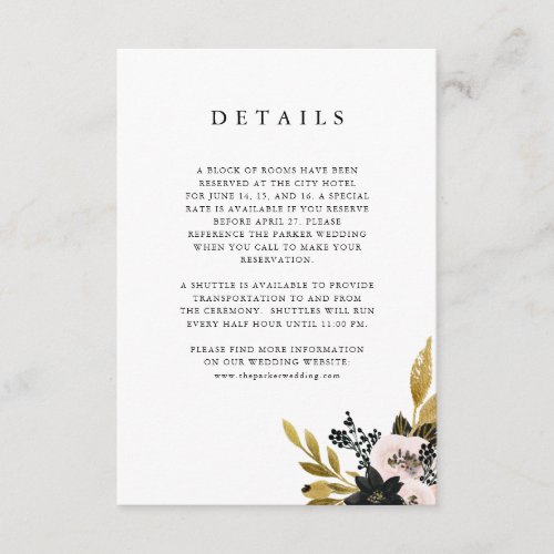 Elegant Ampersand  Gold and Blush Guest Details Enclosure Card