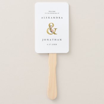 Elegant Ampersand | Gold And Blush Wedding Welcome Hand Fan by Customize_My_Wedding at Zazzle