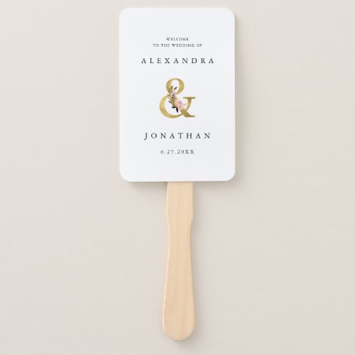 Elegant Ampersand  Gold and Blush Wedding Welcome Hand Fan