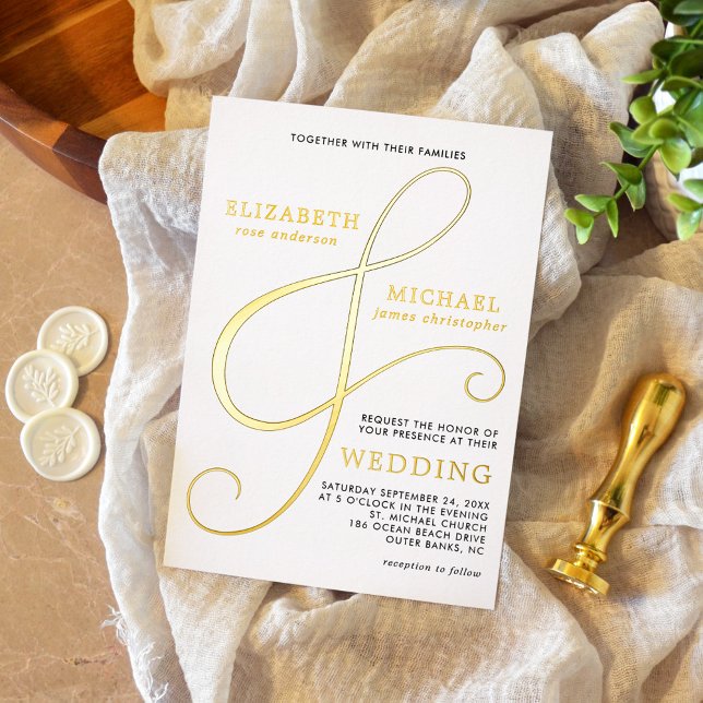 Elegant Ampersand Gold Modern Wedding Foil Invitation (Creator Uploaded)