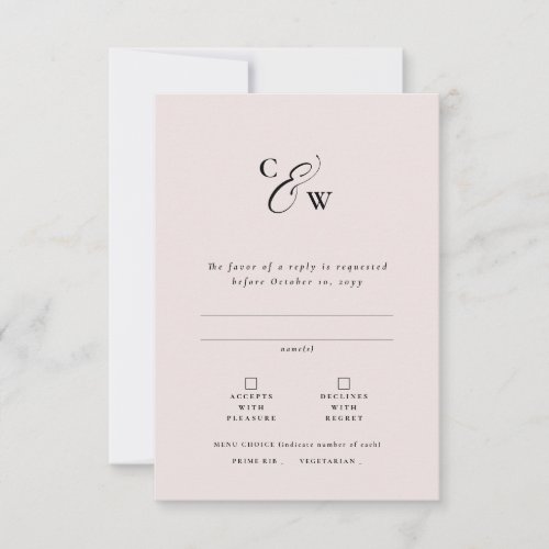 Elegant ampersand initials simple pink RSVP card