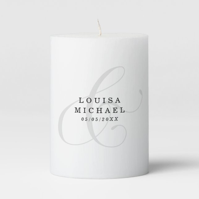 Elegant Ampersand Personalized Wedding  Pillar Candle (Front)