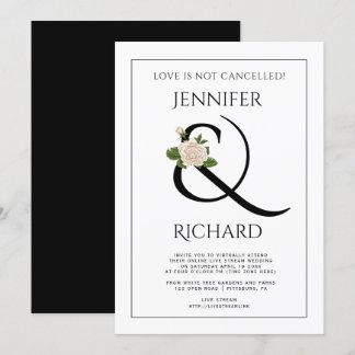 Elegant ampersand rose black white virtual wedding invitation