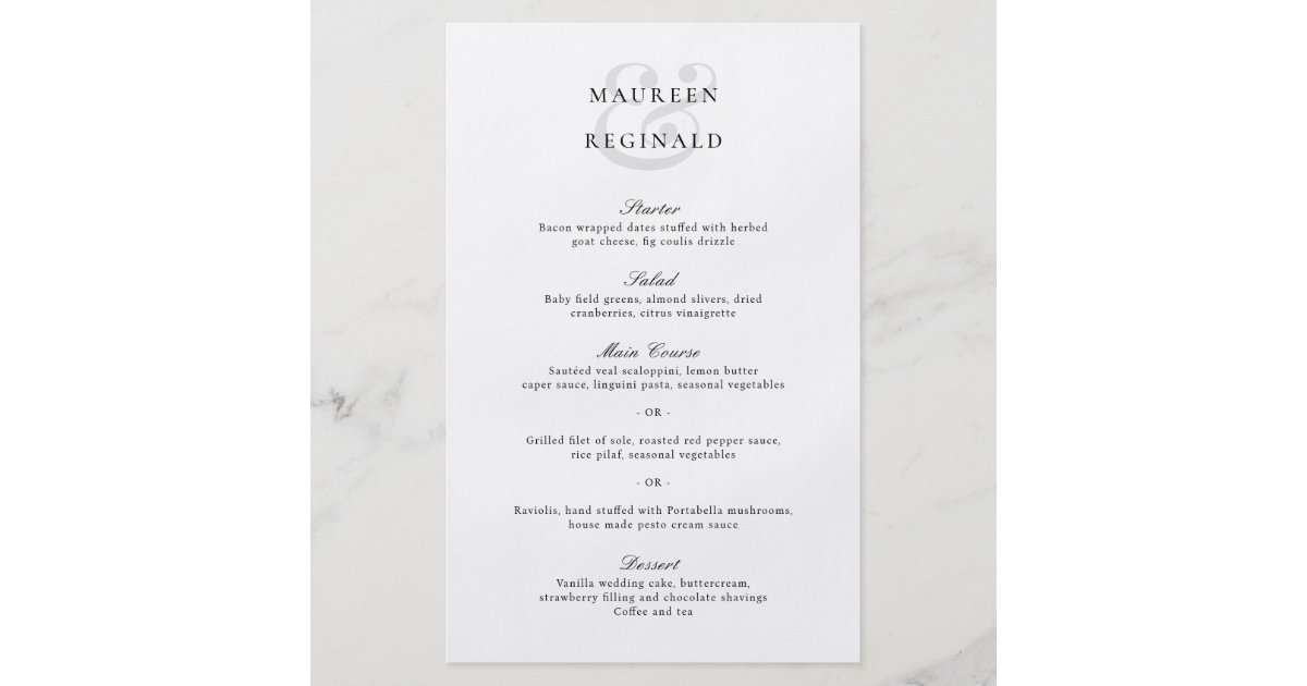 Elegant Ampersand Traditional Budget Wedding Menu Flyer Zazzle