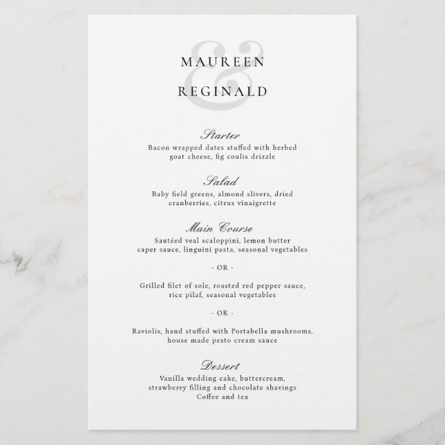 Elegant Ampersand Traditional Budget Wedding Menu Flyer (Front)