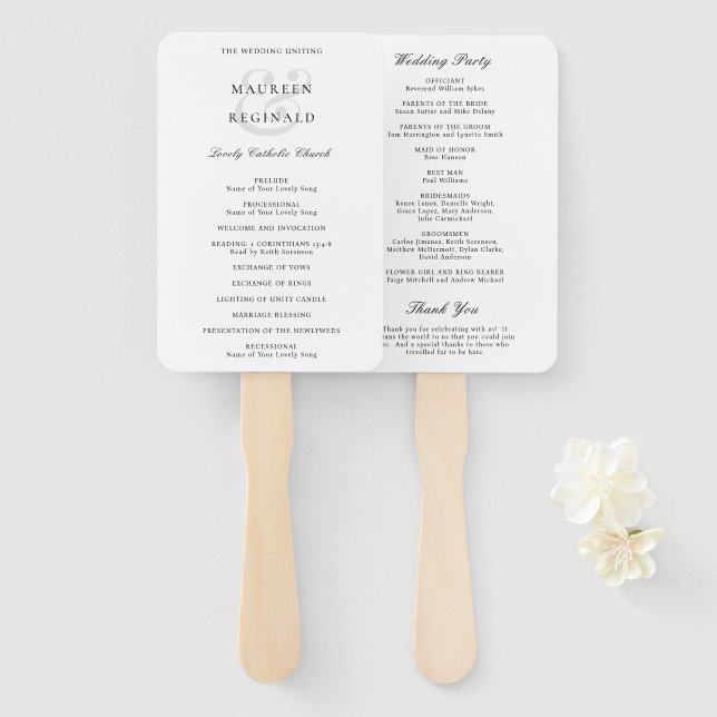 Elegant Ampersand Traditional Wedding Program Hand Fan (Front and Back)