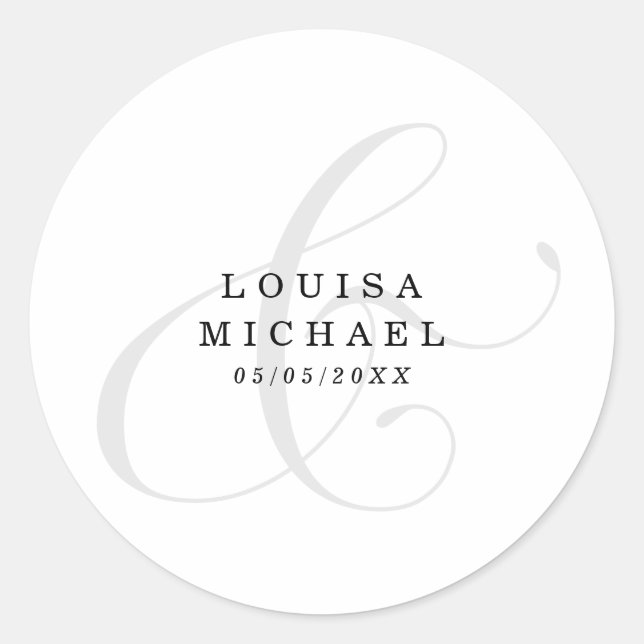 Elegant Ampersand Wedding Classic Round Sticker (Front)