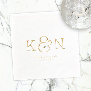 Elegant Ampersand Wedding Names & Wedding Date Foil Napkins