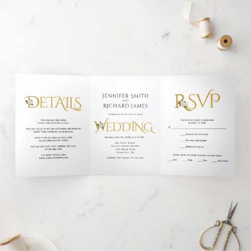 Elegant ampersand with white rose wedding Tri_Fold invitation