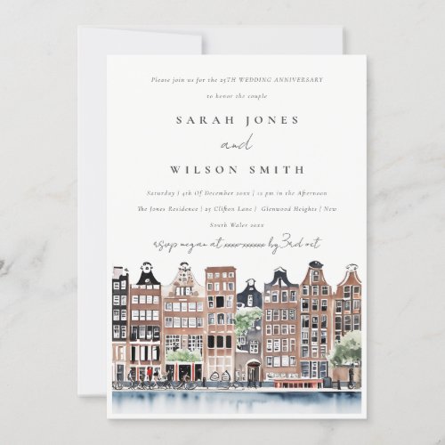 Elegant Amsterdam Dutch Canal Wedding Anniversary Invitation