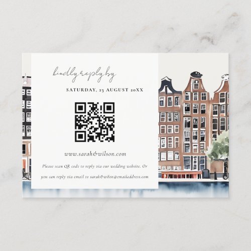 Elegant Amsterdam Dutch Canal Wedding QR Code RSVP Enclosure Card