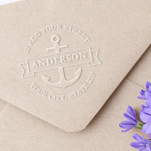 Elegant anchor and banner nautical return address embosser