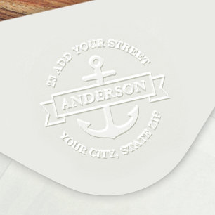 Elegant anchor and banner nautical return address embosser