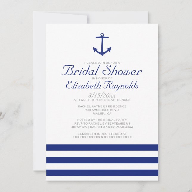 Elegant Anchor Bridal Shower Invitations (Front)