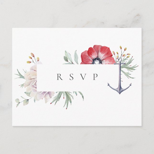 Elegant Anchor Floral Wedding RSVP Song Request Invitation Postcard (Front)