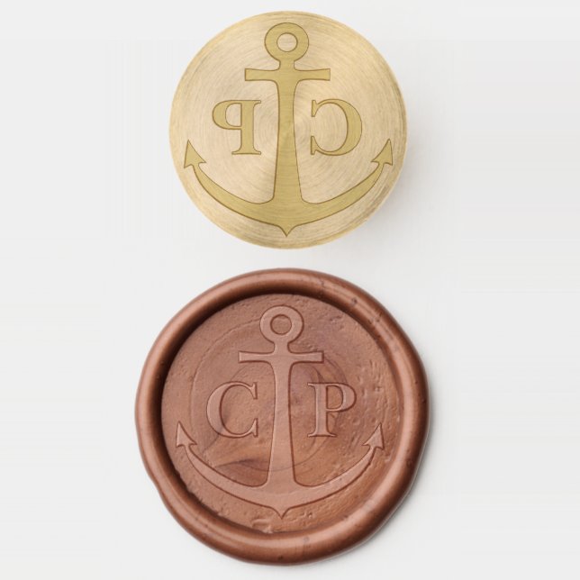 Elegant Anchor Monogram Wedding Wax Seal Stamp (Stamped)