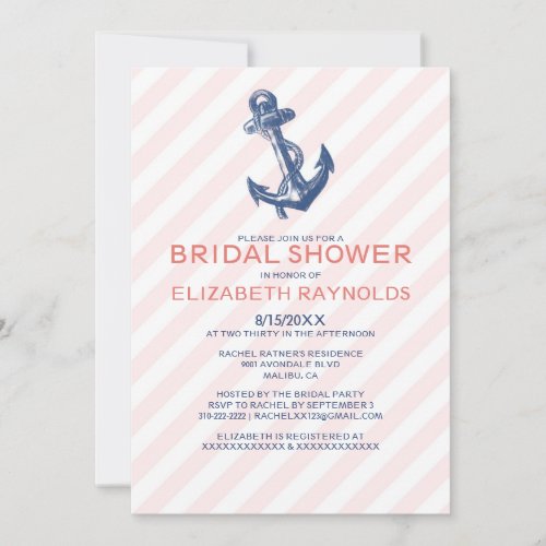 Elegant Anchor Nautical Bridal Shower Invitations