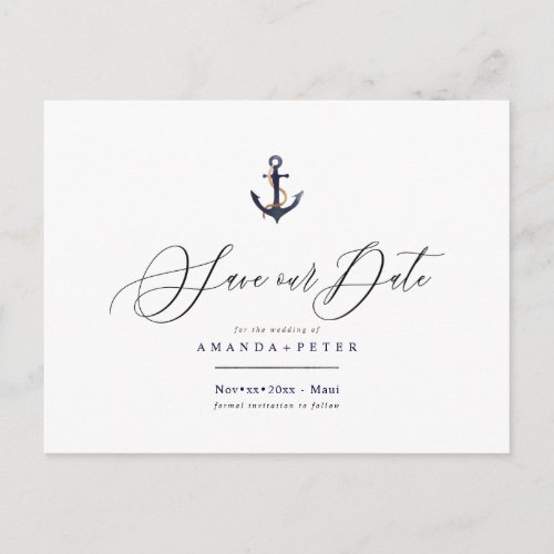 Elegant Anchor Nautical Save the Date Postcard