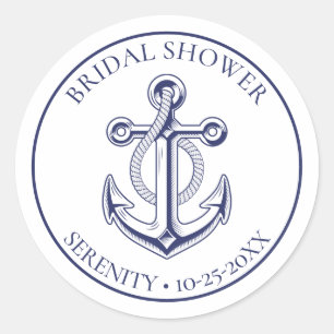 Elegant Anchor Navy Blue Nautical Wedding Classic Round Sticker