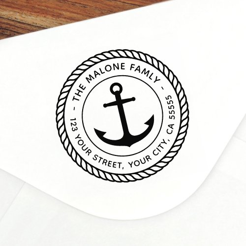 Elegant anchor rope border nautical return address rubber stamp