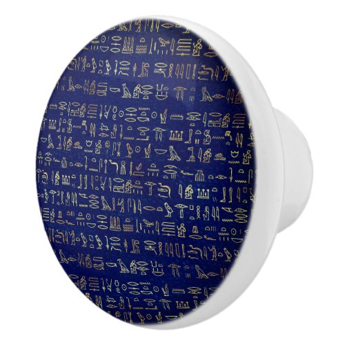 Elegant ancient egyptian hieroglyph faux gold blue ceramic knob