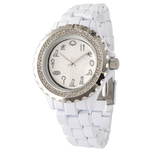 Elegant Ancient Egyptian Numerals White Watch (Angled)