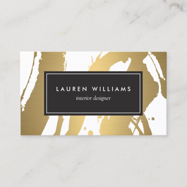 Elegant and Abstract Gold Brushstrokes III Business Card (Front)