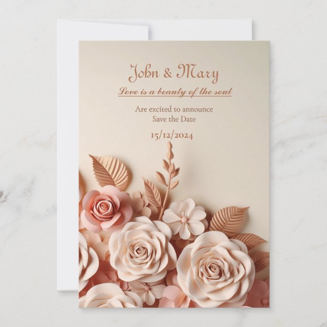Elegant and attractive wedding invitation with 3d  (Front)