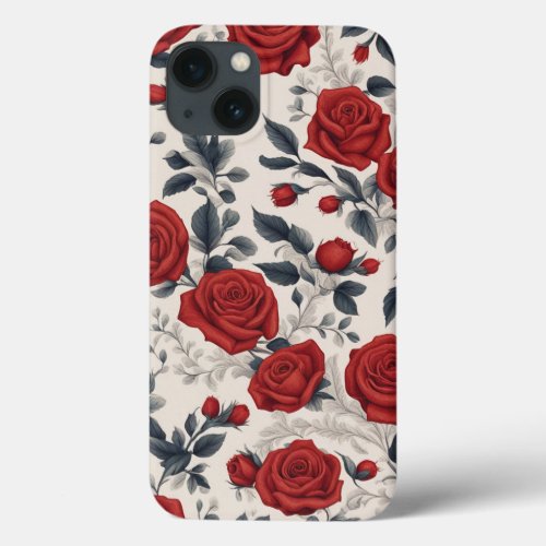 Elegant and Beautiful Red Rose Floral Pattern Art iPhone 13 Case