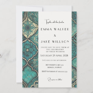 Elegant And Bold Detailed Green Pattern Wedding Invitation