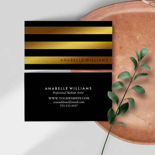 Elegant and Chic Black and Faux Gold Foil Business Card