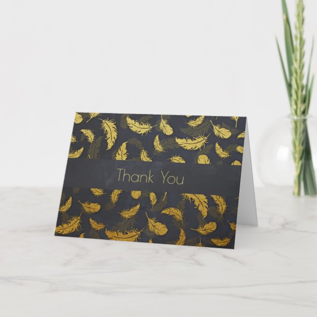 Elegant And Chic Black And Gold Feather Thank You (Front)