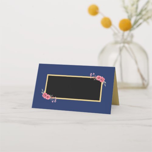 Elegant and Chic Blue with Watercolor Flowers Place Card