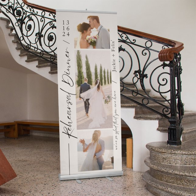 Elegant and Chic Calligraphy Rehearsal Dinner Retractable Banner (Creator Uploaded)