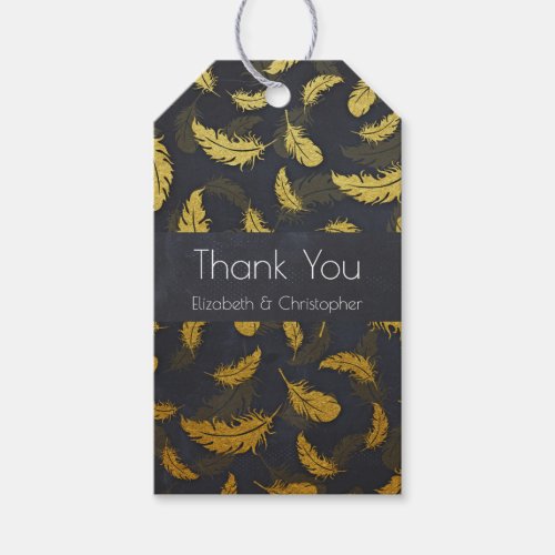 Elegant And Chic Gold feathers on Black Thank You Gift Tags