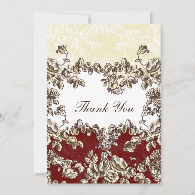 Elegant and Chic Ivory Red Vintage Floral Wedding Invitation (Front)