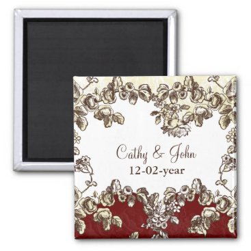 Elegant and Chic Ivory Red Vintage Floral Wedding Magnet