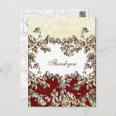 Elegant and Chic Ivory Red Vintage Floral Wedding Postcard (Front/Back)