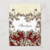 Elegant and Chic Ivory Red Vintage Floral Wedding Postcard
