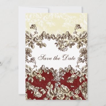 Elegant and Chic Ivory Red Vintage Floral Wedding Save The Date