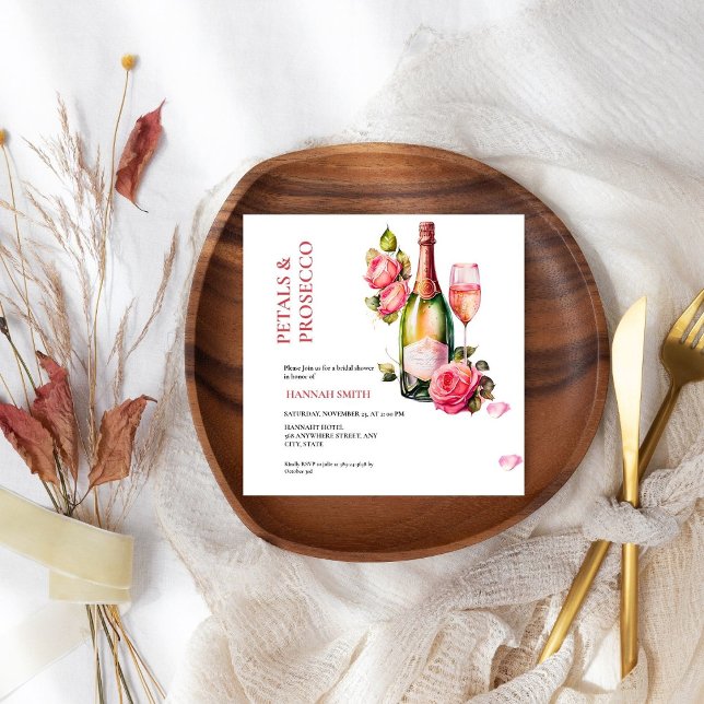 Elegant and Chic Petals and Prosecco Bridal Shower Invitation (Creator Uploaded)