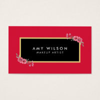 Elegant and Chic Pink Floral Makeup Artist Business Card