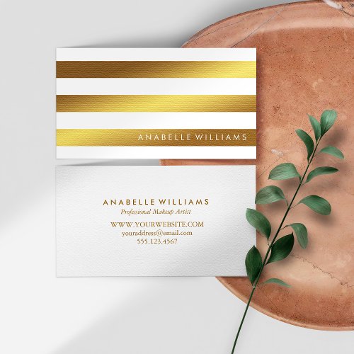 Elegant and Chic White Faux Gold Foil Business Cards