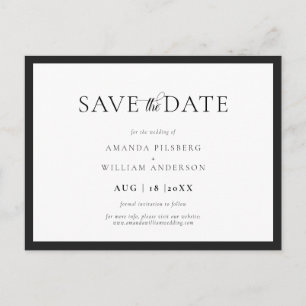 Elegant and Classic Black & White Save the Date Postcard